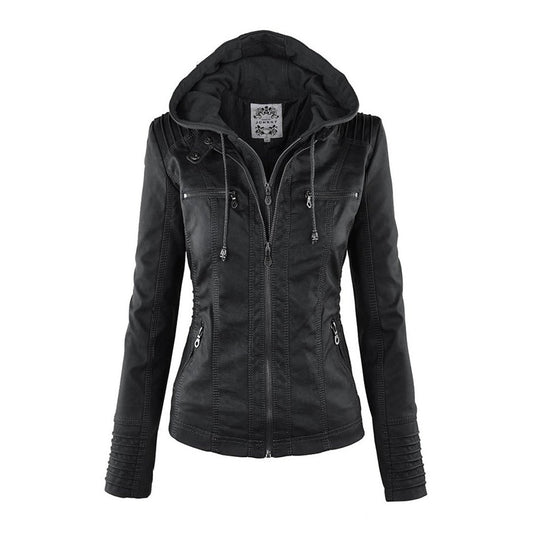 Dames Jas in Leerlook met Afneembare Capuchon