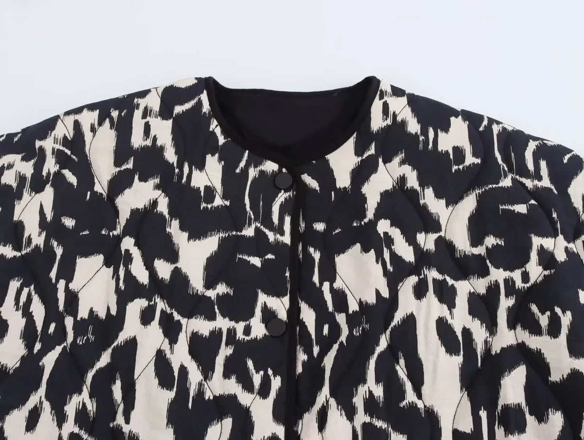 Dames Herfstjas met All-over Print – Zwart