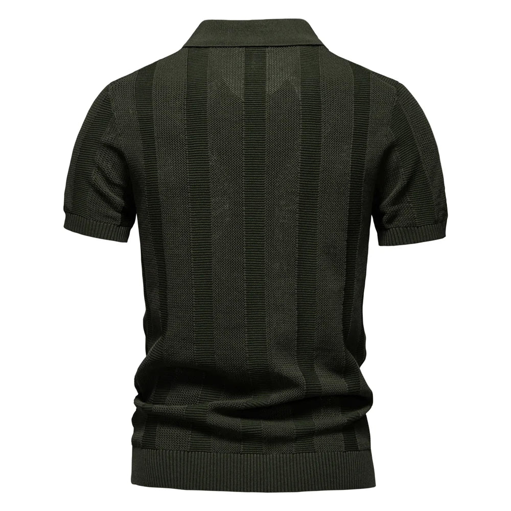 Gestreepte Heren Polo – Grijs, Donkerblauw of Donkergroen