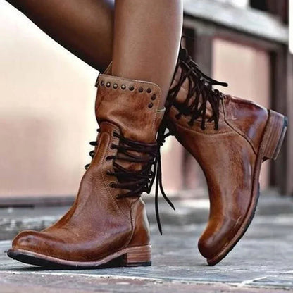 Dames Leren Look Laarzen – Bruin, Grijs of Zwart