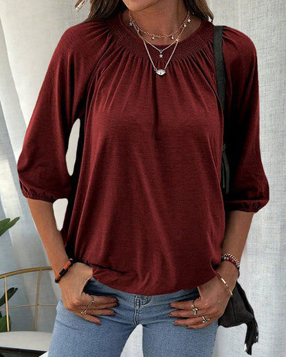 Dames T-shirt met 3/4-mouwen en Ronde Hals