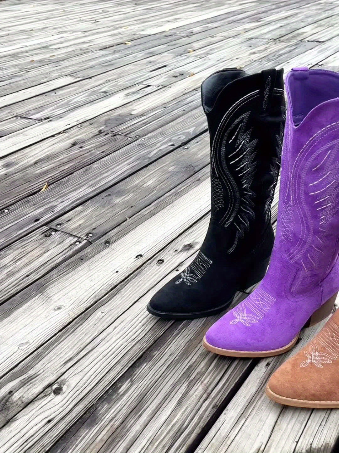 Dames Boots in Suède Look – Bruin, Paars of Zwart