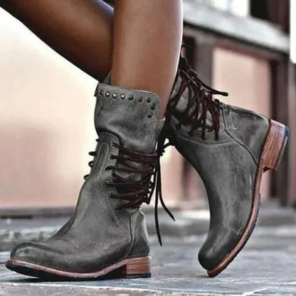 Dames Leren Look Laarzen – Bruin, Grijs of Zwart