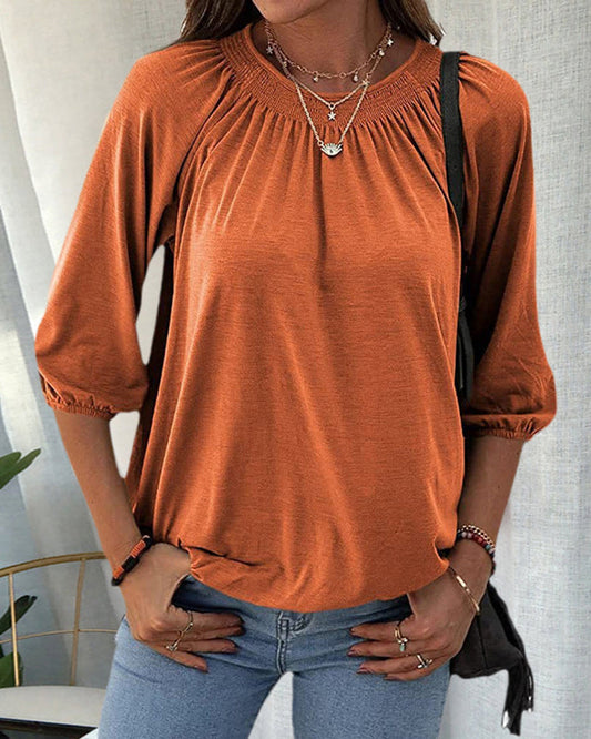 Dames T-shirt met 3/4-mouwen en Ronde Hals