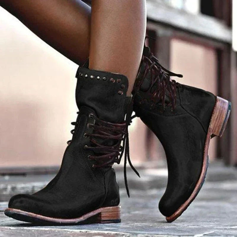 Dames Leren Look Laarzen – Bruin, Grijs of Zwart