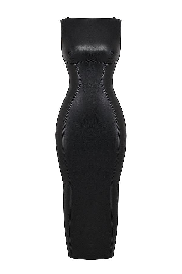 Maxi Jurk in Leerlook – Bruin, Zwart of Paars
