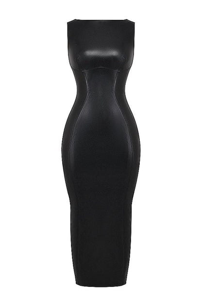 Maxi Jurk in Leerlook – Bruin, Zwart of Paars