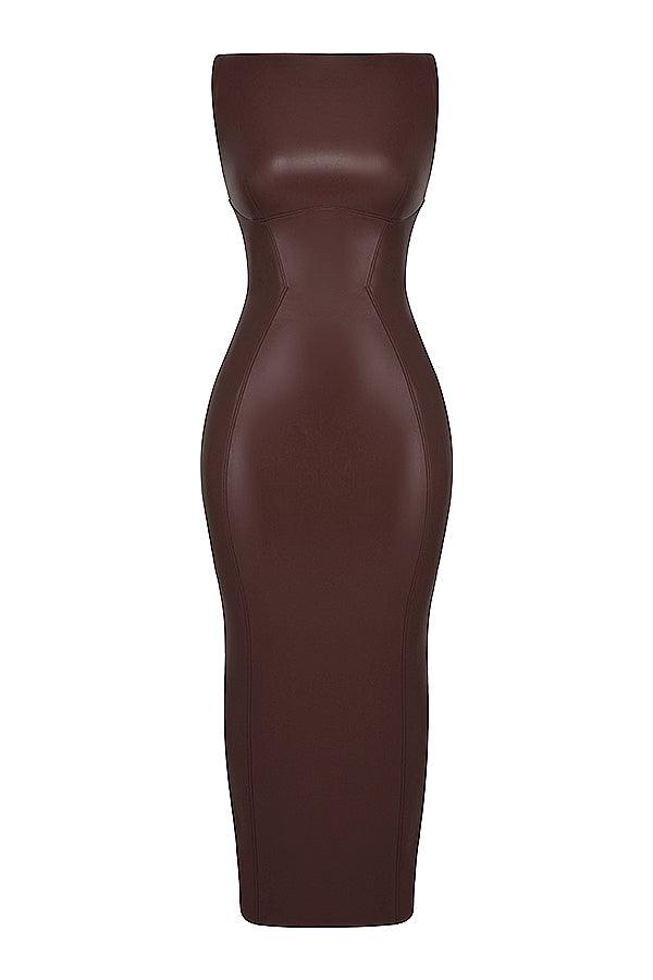 Maxi Jurk in Leerlook – Bruin, Zwart of Paars
