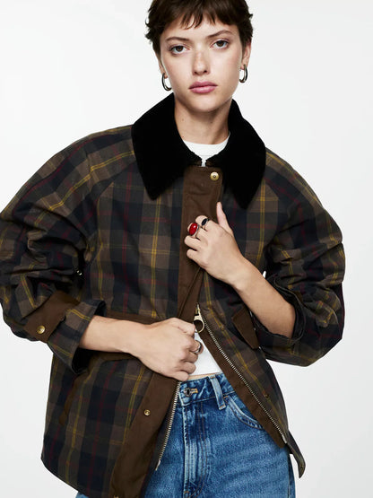 Dames Jack met Bruine Plaid Ruit