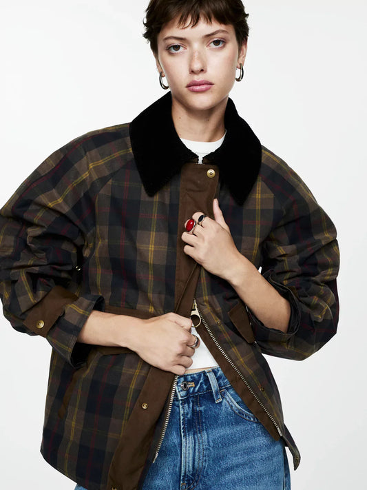Dames Jack met Bruine Plaid Ruit