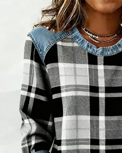 Geruite Dames Trui met Denim Details