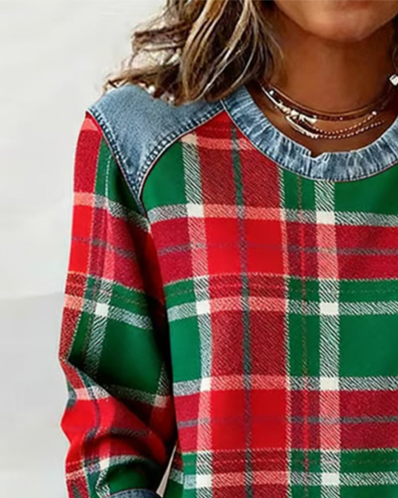 Geruite Dames Trui met Denim Details