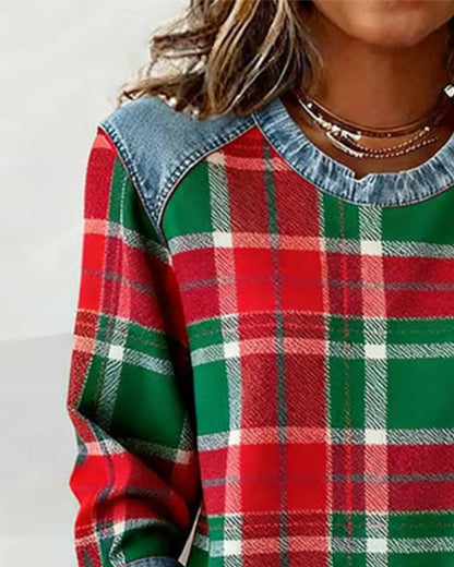 Geruite Dames Trui met Denim Details