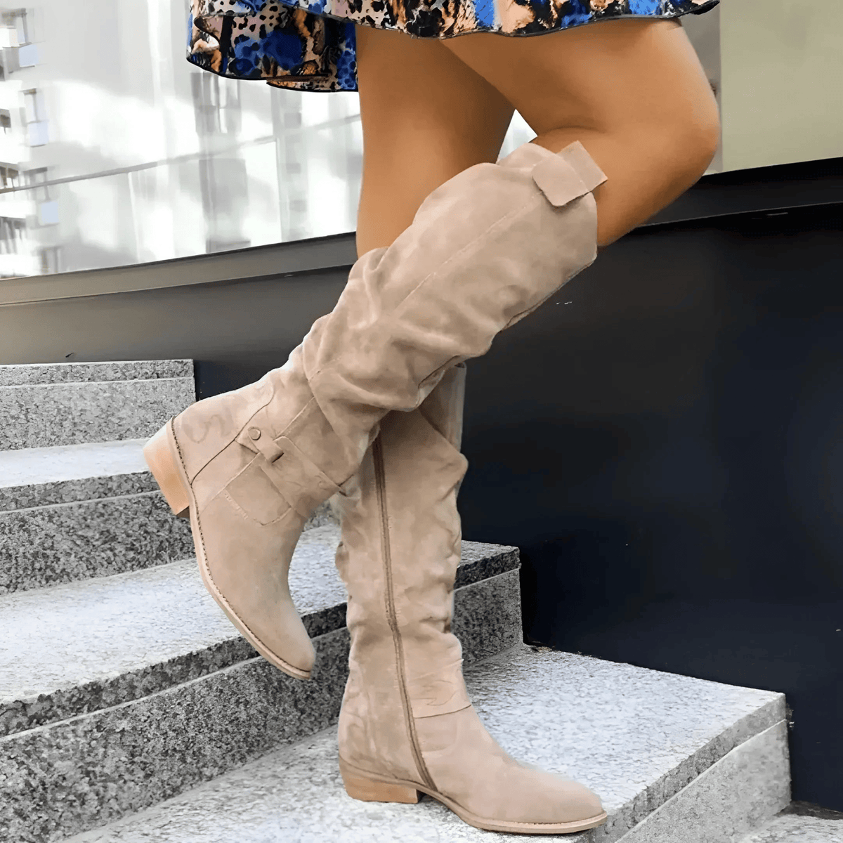 Dames Knieboots in Suède Look – Vijf Kleuren