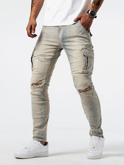 Khaki Slim Fit Cargo Jeans voor Heren