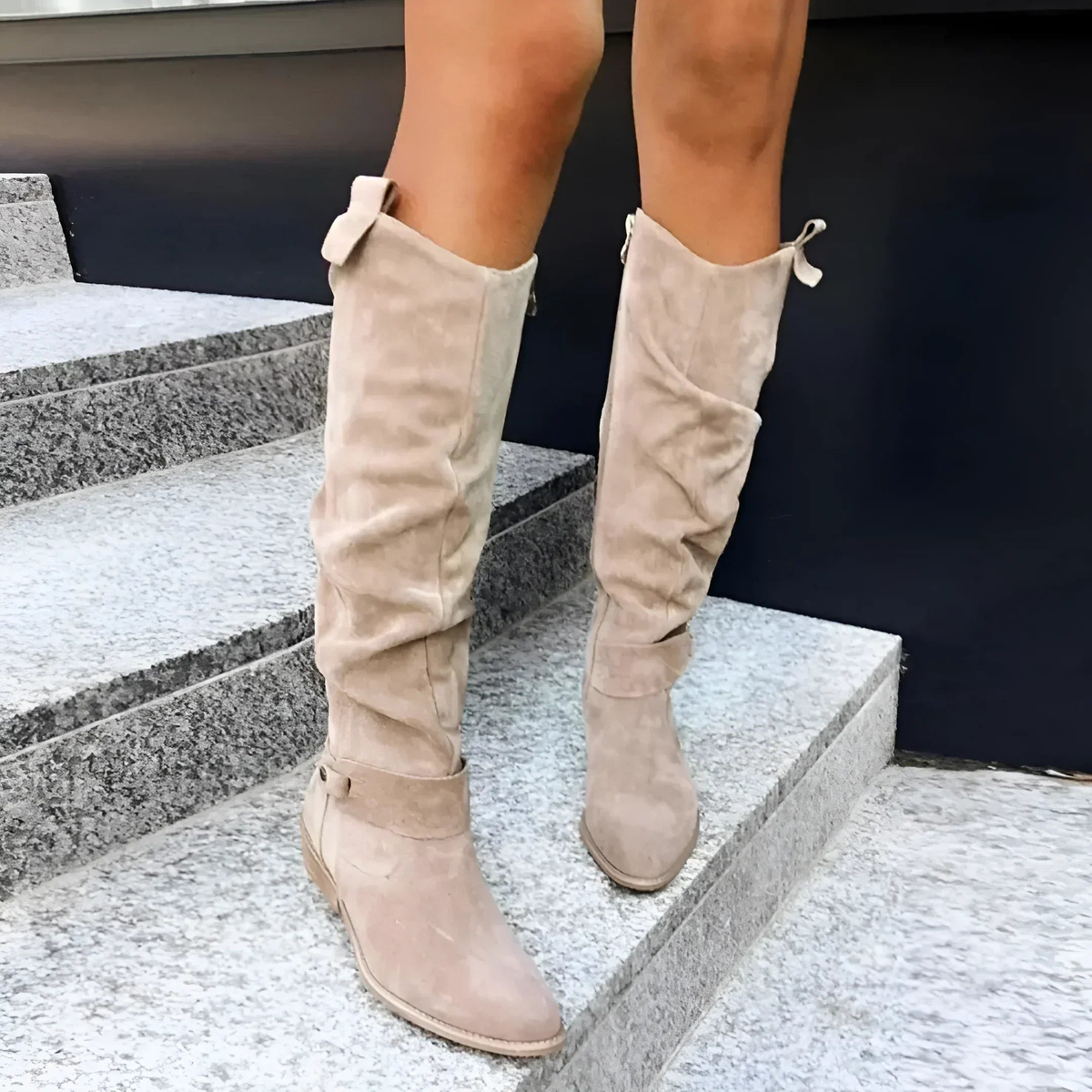 Dames Knieboots in Suède Look – Vijf Kleuren