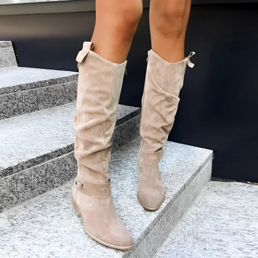 Dames Knieboots in Suède Look – Vijf Kleuren