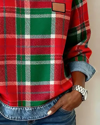Geruite Dames Trui met Denim Details
