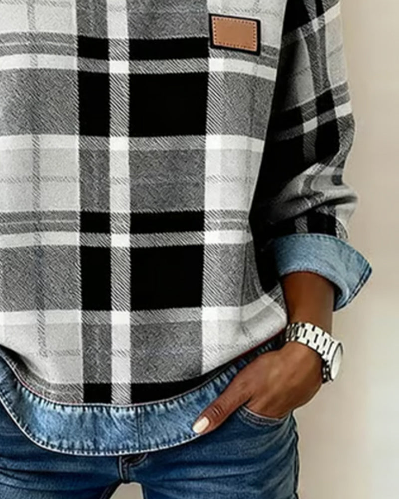 Geruite Dames Trui met Denim Details