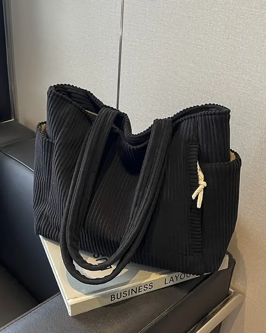 Geribbelde Tote Bag met Koorddetail