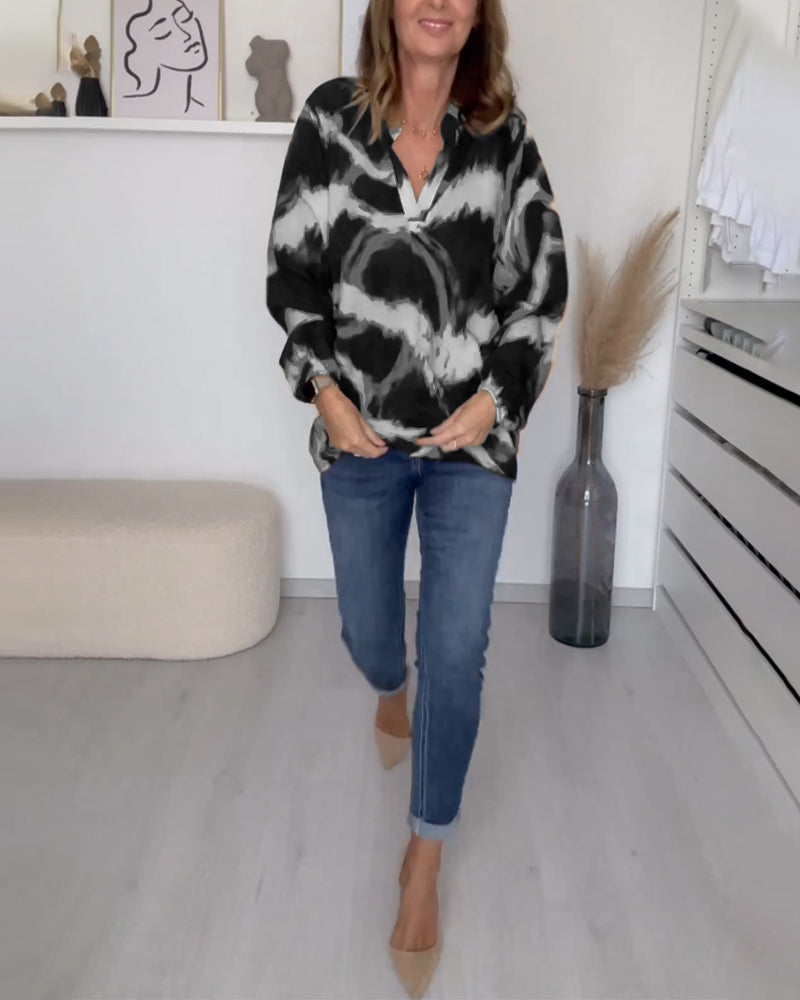 Dames Top met V-hals en Print – Zes Kleuren