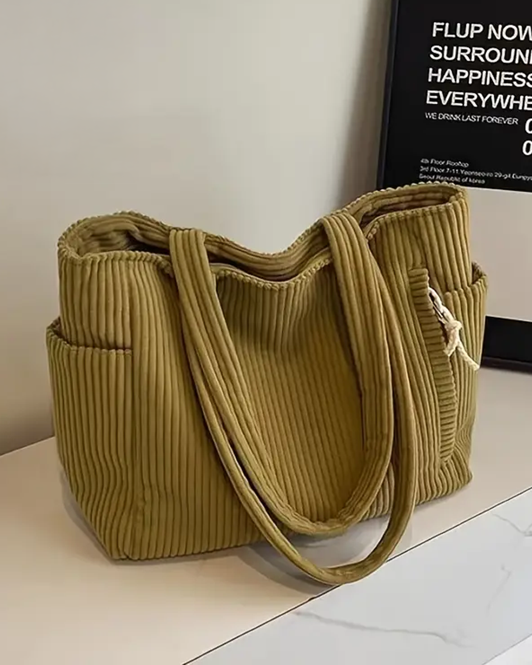 Geribbelde Tote Bag met Koorddetail