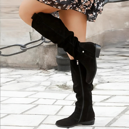 Dames Knieboots in Suède Look – Vijf Kleuren