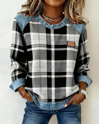 Geruite Dames Trui met Denim Details
