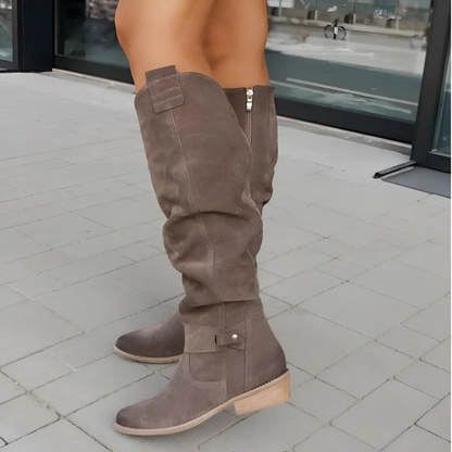 Dames Knieboots in Suède Look – Vijf Kleuren