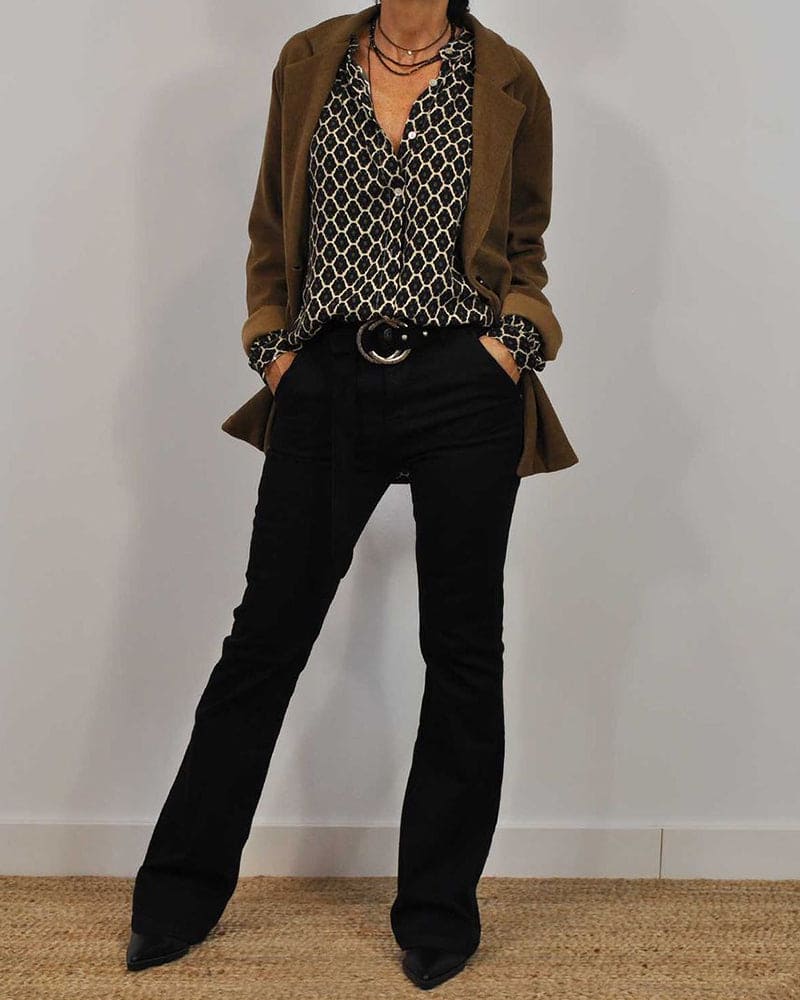 Relaxed Dames Midi-shirt met V-hals