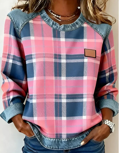 Geruite Dames Trui met Denim Details