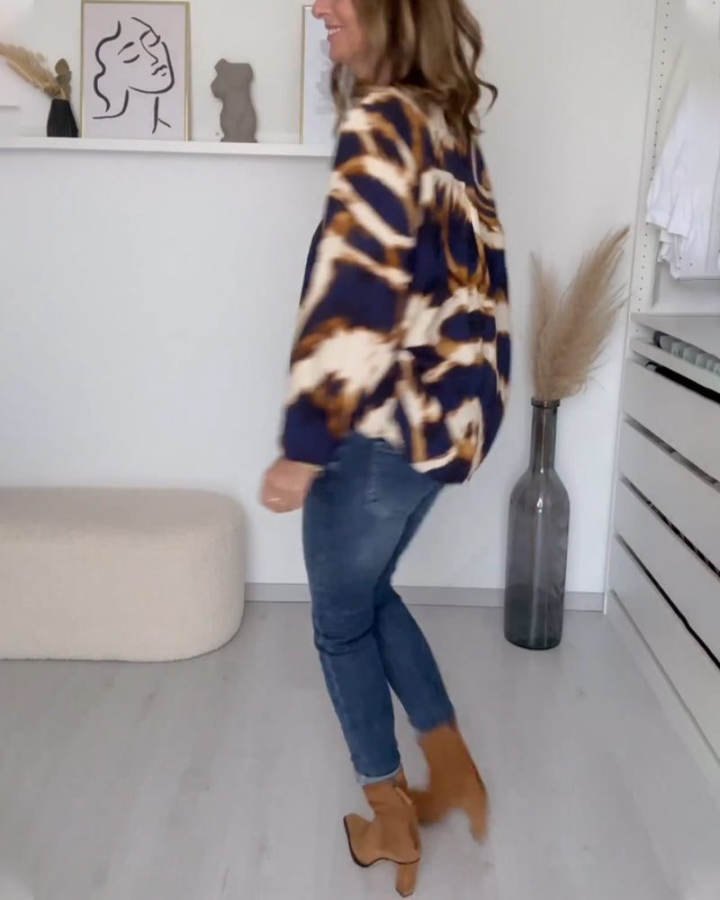 Dames Top met V-hals en Print – Zes Kleuren