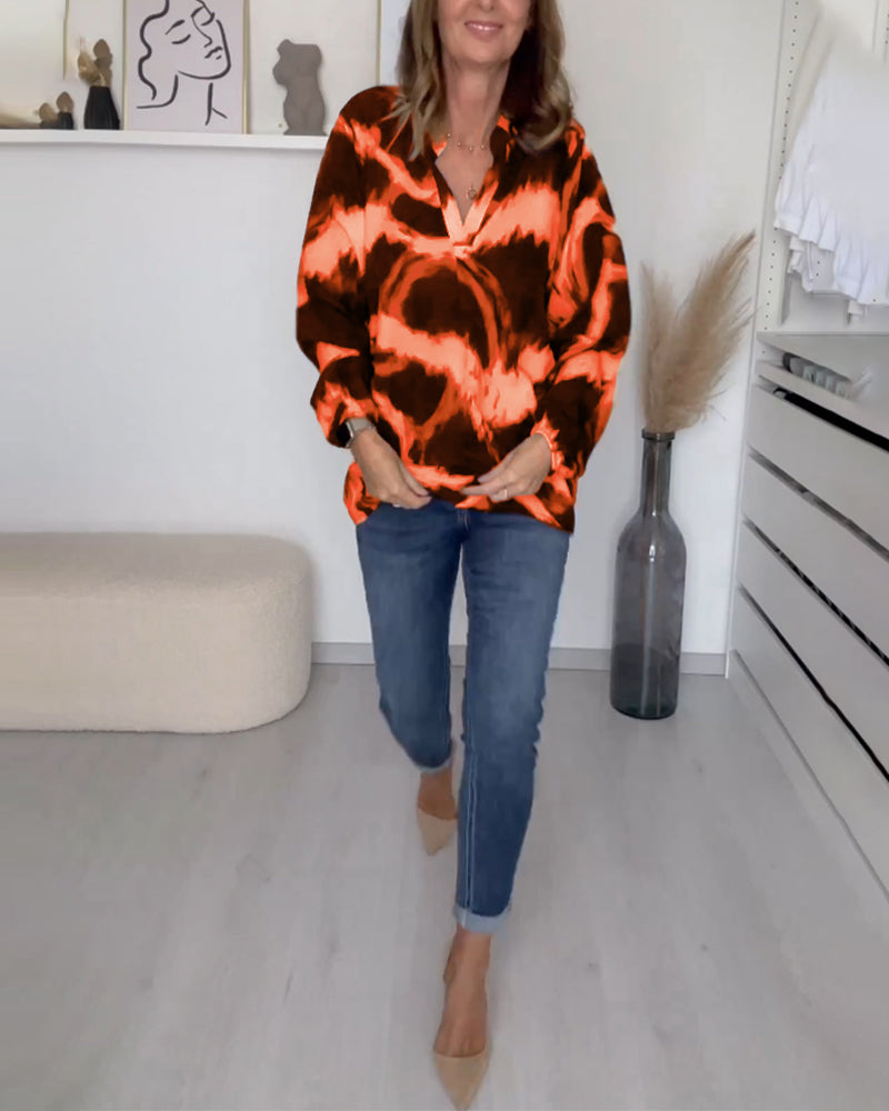 Dames Top met V-hals en Print – Zes Kleuren