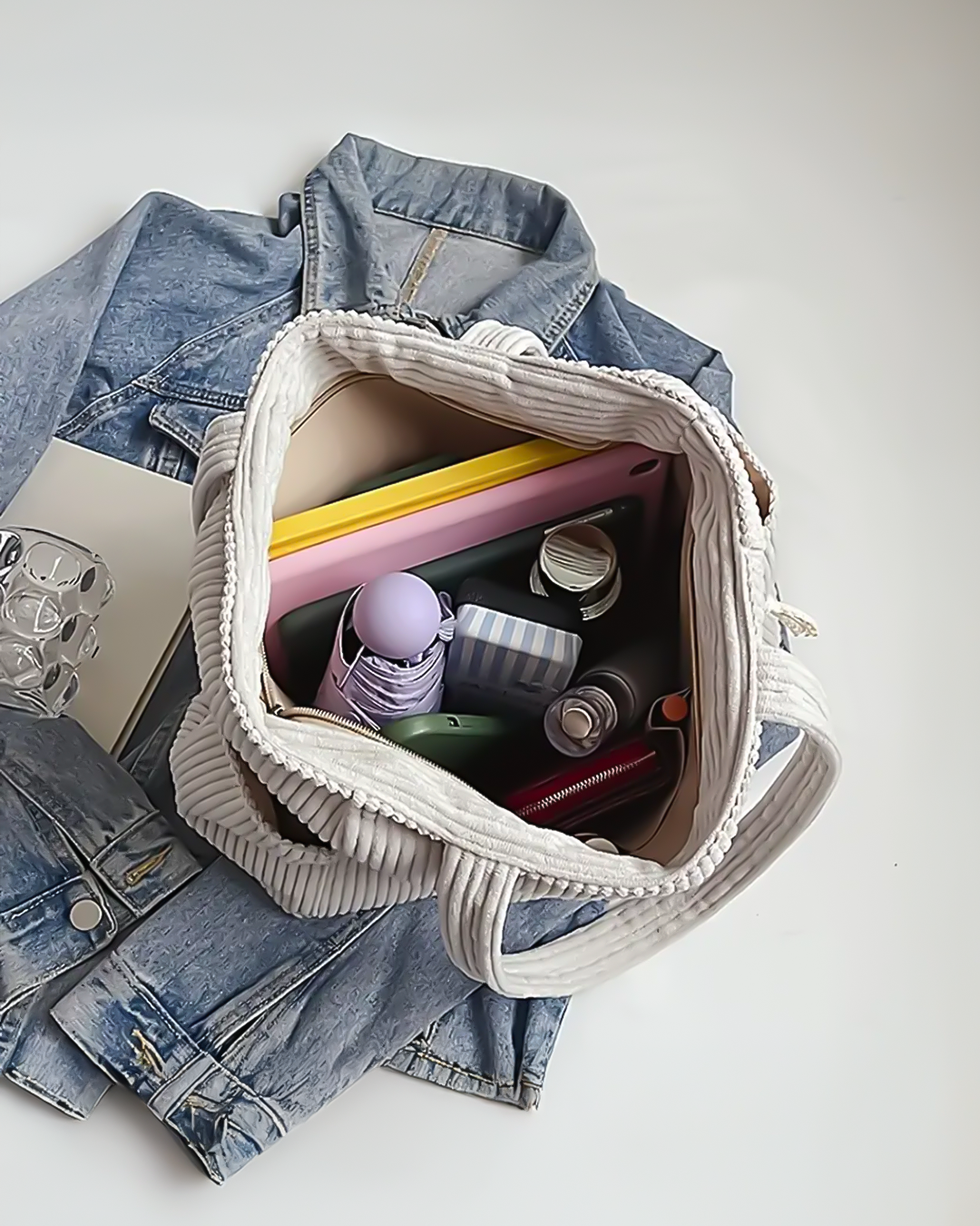 Geribbelde Tote Bag met Koorddetail