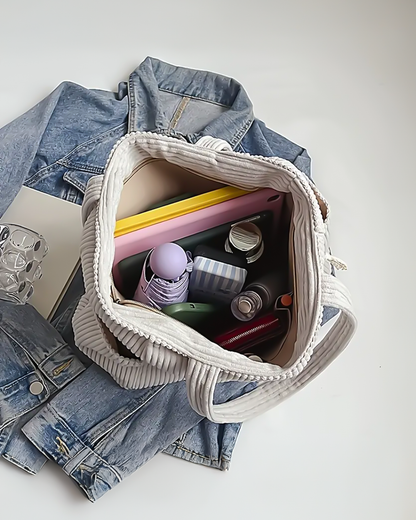 Geribbelde Tote Bag met Koorddetail