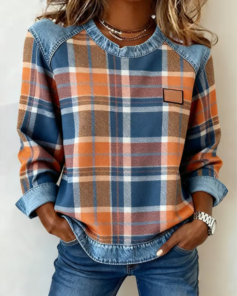 Geruite Dames Trui met Denim Details