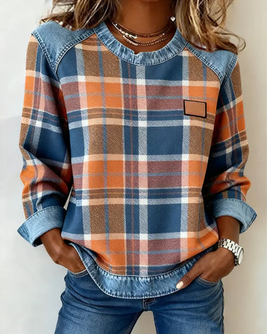 Geruite Dames Trui met Denim Details