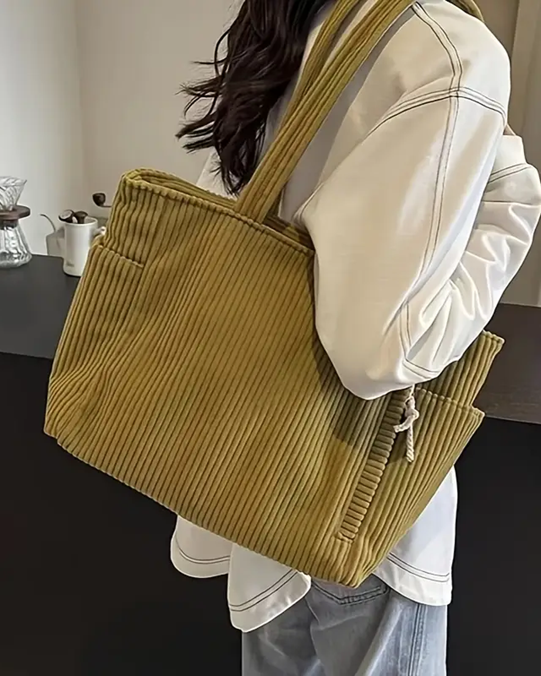 Geribbelde Tote Bag met Koorddetail