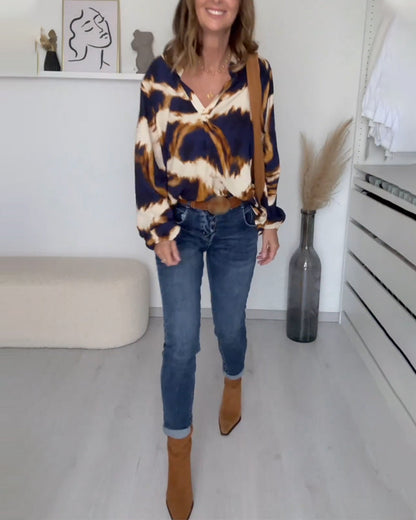 Dames Top met V-hals en Print – Zes Kleuren