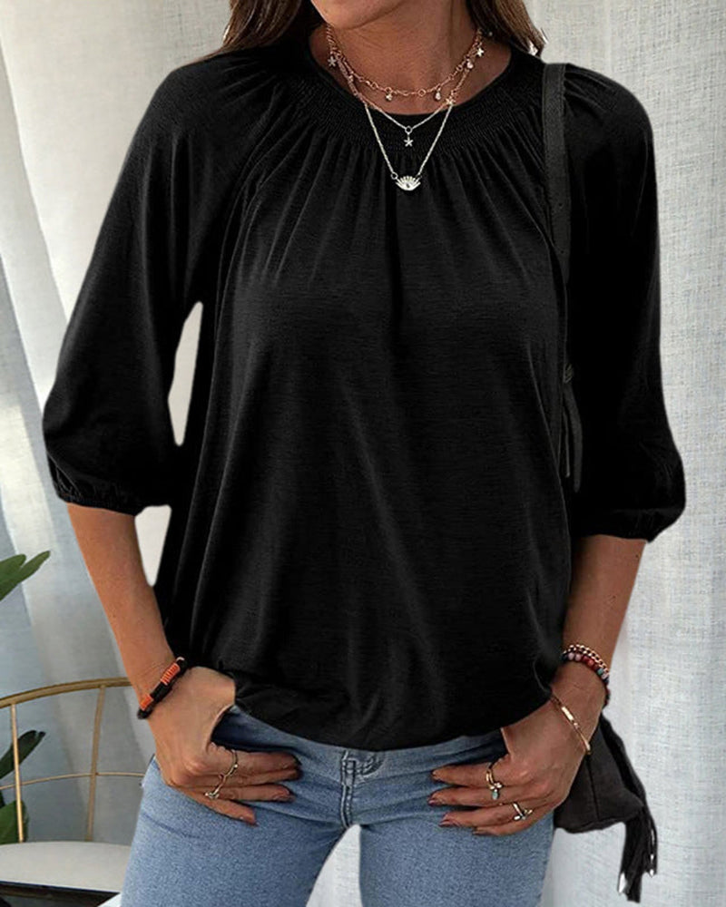 Dames T-shirt met 3/4-mouwen en Ronde Hals
