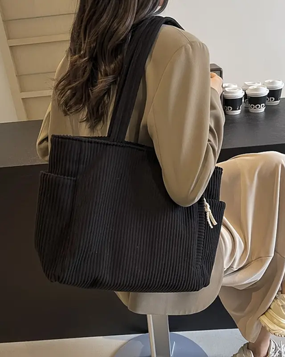 Geribbelde Tote Bag met Koorddetail