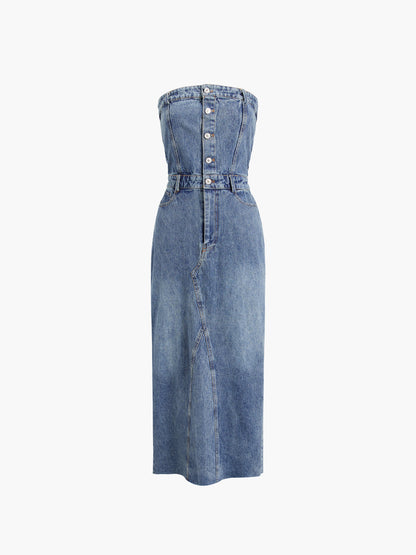Blauwe Midi Denimjurk voor Dames