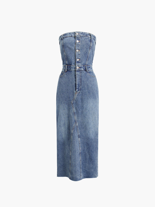 Blauwe Midi Denimjurk voor Dames