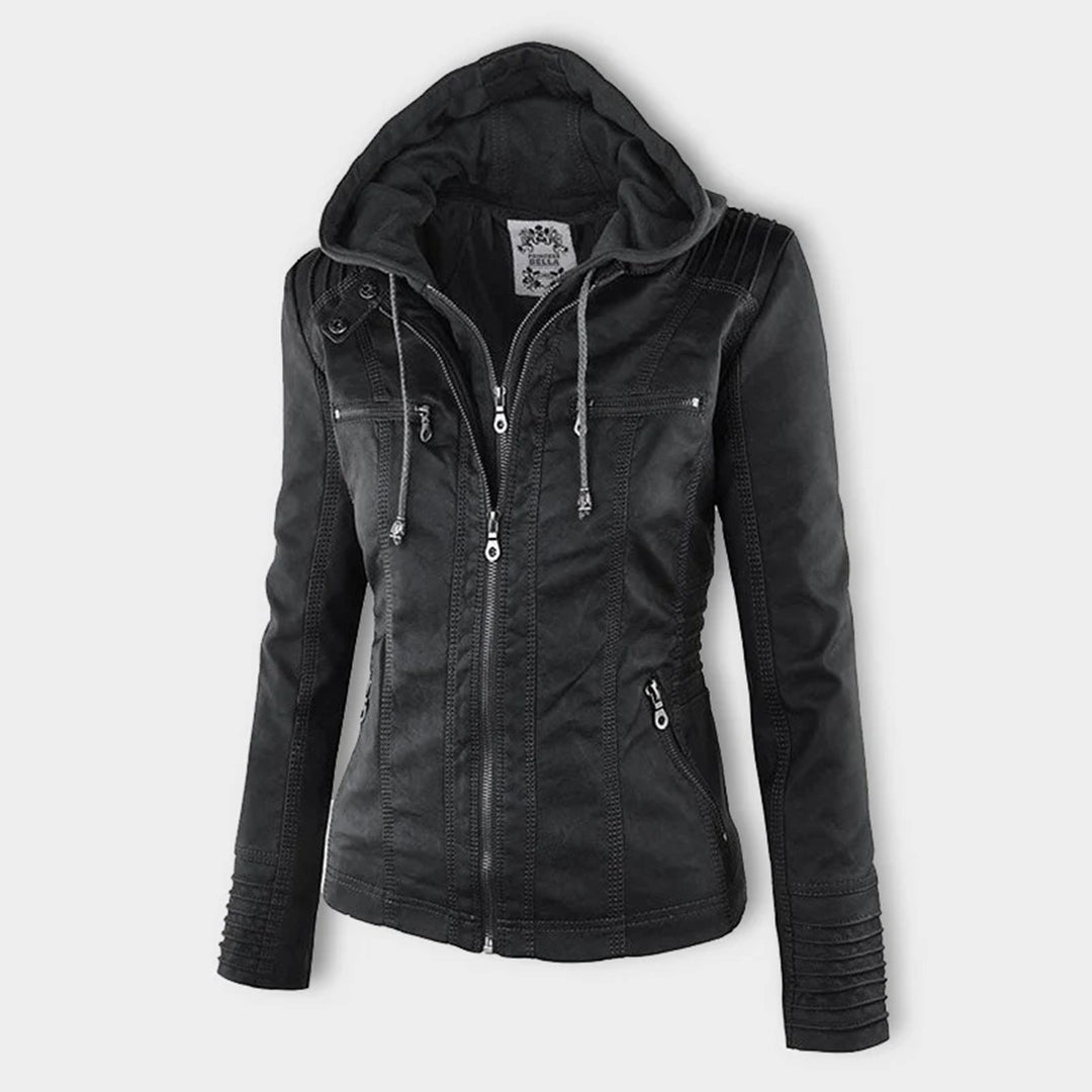 Dames Jas in Leerlook met Afneembare Capuchon