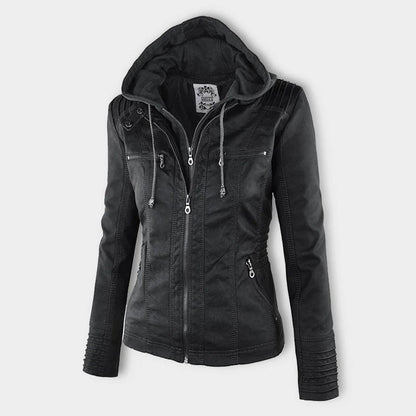 Dames Jas in Leerlook met Afneembare Capuchon
