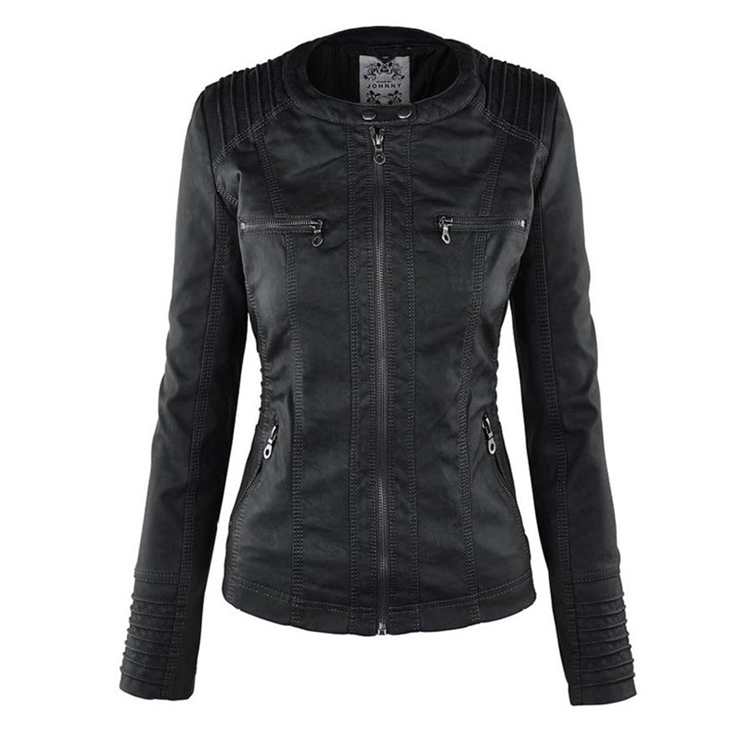 Dames Jas in Leerlook met Afneembare Capuchon