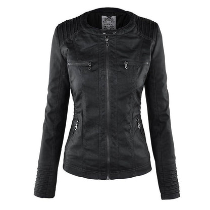 Dames Jas in Leerlook met Afneembare Capuchon