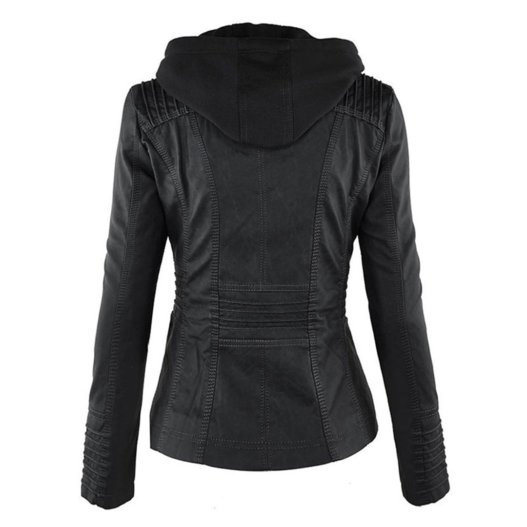 Dames Jas in Leerlook met Afneembare Capuchon