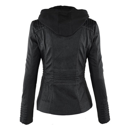 Dames Jas in Leerlook met Afneembare Capuchon