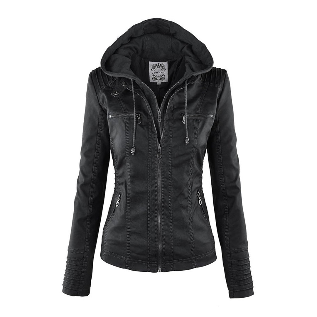 Dames Jas in Leerlook met Afneembare Capuchon